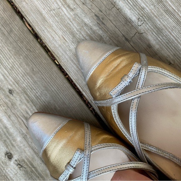 Prada Gold/Silver Leather Toe Pointed Toe Ballet Flats Size 6 - Picture 11 of 14